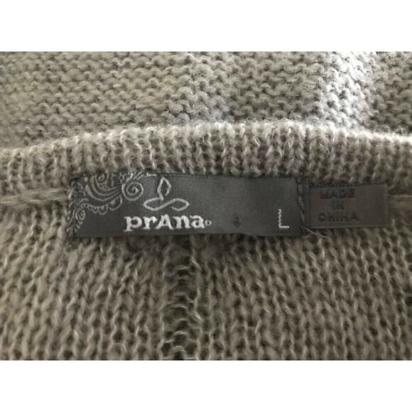 PRANA Shelby Poncho Sweater Womens Size Large Fog Taupe Cable Knit Tassle - Picture 7 of 7